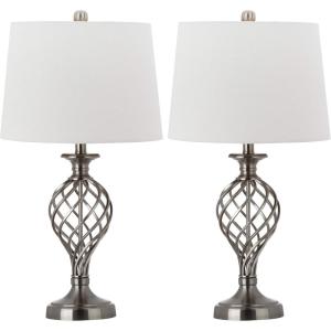 SAFAVIEH Lighting Collection Lattice Urn Farmhouse Nickel 27-inch Bedroom Living Room Home Office Desk Nightstand Table Lamp Set of 2 (LED Bulbs Included)