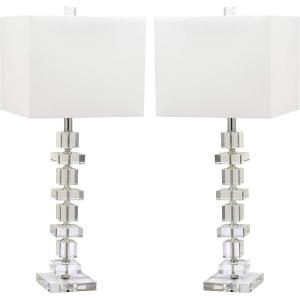 SAFAVIEH Lighting Collection Modern Deco 28-inch Bedroom Living Room Home Office Desk Nightstand Table Lamp Set of 2 (LED Bulbs Included)(Crystal)