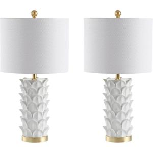 SAFAVIEH Lighting Collection Nico White/ Gold Leaf 25-inch Bedroom Living Room Home Office Desk Nightstand Table Lamp Set of 2 (LED Bulbs Included)