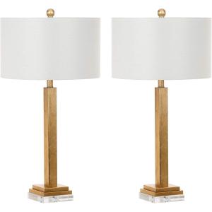 SAFAVIEH Lighting Collection Perri Farmhouse Gold/ Crystal Base 30-inch Bedroom Living Room Home Office Desk Nightstand Table Lamp Set of 2 (LED Bulbs Included)