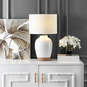 SAFAVIEH Lighting Collection Portcia Speckled Ivory Glaze 27-inch Bedroom Living Room Home Office Desk Nightstand Table Lamp (LED Bulb Included)