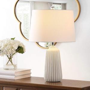 SAFAVIEH Lighting Collection Sawyer Modern Navy Blue Ceramic 24-inch Bedroom Living Room Home Office Desk Nightstand Table Lamp (LED Bulb Included)(Ivory)