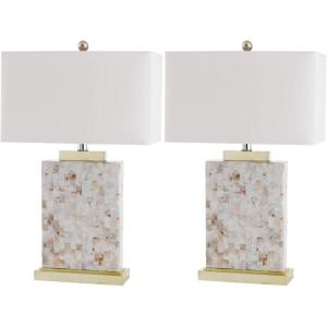 SAFAVIEH Lighting Collection Tory Nautical Coastal Beach House Ivory Shell 25-inch Bedroom Living Room Home Office Desk Nightstand Table Lamp Set of 2 (LED Bulbs Included)