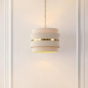 SAFAVIEH Lighting Collection Willia Bleached Natural/Brass Gold 3-light Adjustable Hanging Pendant Ceiling Light Fixture for Kitchen Dining Room (LED Bulbs Included)