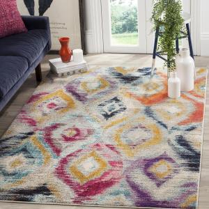 SAFAVIEH Monaco Collection Area Rug – 5’1″ x 7’7″, Multi, Ogee Trellis Watercolor Distressed Design, Non-Shedding & Easy Care, Ideal for High Traffic Areas in Living Room, Bedroom (MNC242F)(Multi Color)