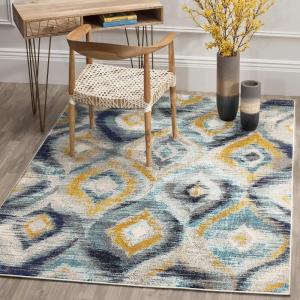 SAFAVIEH Monaco Collection Area Rug – 5’1″ x 7’7″, Multi, Ogee Trellis Watercolor Distressed Design, Non-Shedding & Easy Care, Ideal for High Traffic Areas in Living Room, Bedroom (MNC242F)(Blue/Multi)