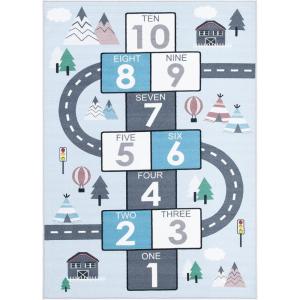 SAFAVIEH Washable Rug Kids Playhouse Collection – 3’3″ x 5’3″, Grey & Blue, Slip Resistant & Easy to Clean, Ideal for Kids Room, Playroom, Nursery, Boys & Girls Room (KPH226F)(Grey/Blue)