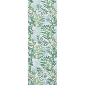 SAFAVIEH Washable Rug Outdoor Barbados Collection – 8′ x 10’5″, Green & Teal, Non-Shedding & Easy to Clean, Ideal for Patio, Backyard, Mudroom (BAR592X)(Green/Teal)