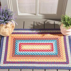 SAFAVIEH Washable Rug Outdoor Braided Collection – 5′ x 8′ Oval, Multi, Handmade & Reversible, Non-Shedding & Easy to Clean, Ideal for Patio, Backyard, Mudroom (BRD308A)(Red/Orange)