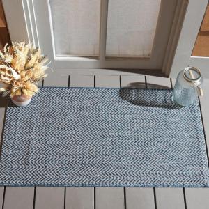 SAFAVIEH Washable Rug Outdoor Courtyard Collection – 10′ Square, Black & Beige, Non-Shedding & Easy Cleaning, Ideal for Patio, Backyard, Mudroom (CY8022-36621)(Navy/Grey)