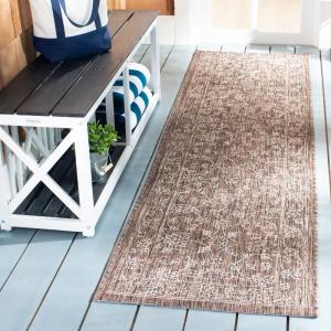 SAFAVIEH Washable Rug Outdoor Courtyard Collection – 9′ x 12′, Aqua Blue & Grey, Non-Shedding & Easy Cleaning, Ideal for Patio, Backyard, Mudroom (CY8680-37121)(Brown/Ivory)