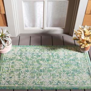 SAFAVIEH Washable Rug Outdoor Courtyard Collection – 9′ x 12′, Aqua Blue & Grey, Non-Shedding & Easy Cleaning, Ideal for Patio, Backyard, Mudroom (CY8680-37121)(Aqua/Grey)