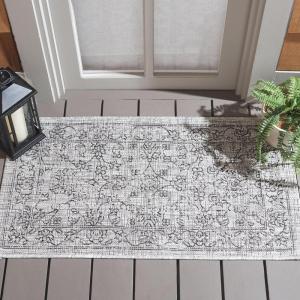 SAFAVIEH Washable Rug Outdoor Courtyard Collection – 9′ x 12′, Aqua Blue & Grey, Non-Shedding & Easy Cleaning, Ideal for Patio, Backyard, Mudroom (CY8680-37121)(Grey/Black)