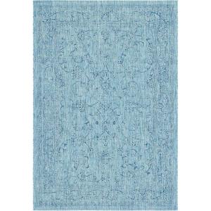 SAFAVIEH Washable Rug Outdoor Courtyard Collection – 9′ x 12′, Aqua Blue & Grey, Non-Shedding & Easy Cleaning, Ideal for Patio, Backyard, Mudroom (CY8680-37121)(Aqua/Navy)
