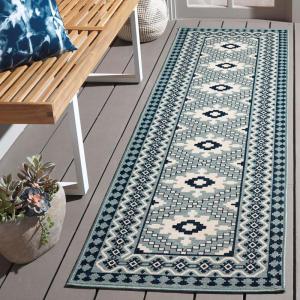 SAFAVIEH Washable Rug Outdoor Veranda Collection – 9′ x 12′, Ivory & Charcoal, Non-Shedding & Easy to Clean, Ideal for Patio, Backyard, Mudroom (VER099-3435)(Ivory/Blue)