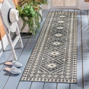 SAFAVIEH Washable Rug Outdoor Veranda Collection – 9′ x 12′, Ivory & Charcoal, Non-Shedding & Easy to Clean, Ideal for Patio, Backyard, Mudroom (VER099-3435)(Ivory/Grey)