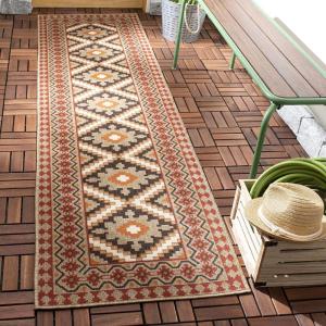 SAFAVIEH Washable Rug Outdoor Veranda Collection – 9′ x 12′, Ivory & Charcoal, Non-Shedding & Easy to Clean, Ideal for Patio, Backyard, Mudroom (VER099-3435)(Red/Natural)