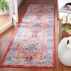 SAFAVIEH Washable Rug Riviera Collection – 5’5″ x 7’7″, Light Blue & Red, Slip Resistant & Easy to Clean, Ideal for Living Room, Bedroom, Office, Kids Playroom, Dining Space (RIV182J)(Light Blue/Red)