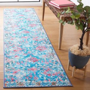 SAFAVIEH Washable Rug Riviera Collection – 6’7″ Square, Orange & Light Blue, Slip Resistant & Easy to Clean, Ideal for Living Room, Bedroom, Office, Kids Playroom, Dining Space (RIV117P)(Light Blue/Pink)
