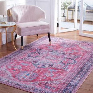 SAFAVIEH Washable Rug Serapi Collection – 8′ x 10′, Red & Navy, Slip Resistant & Easy to Clean, Ideal for Living Room, Bedroom, Dining Space (SEP389Q)(Navy/Red)