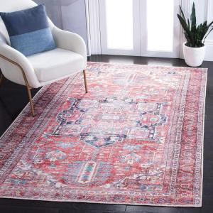 SAFAVIEH Washable Rug Serapi Collection – 8′ x 10′, Red & Navy, Slip Resistant & Easy to Clean, Ideal for Living Room, Bedroom, Dining Space (SEP389Q)(Red/Navy)