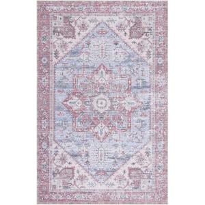 SAFAVIEH Washable Rug Tucson Collection – 6′ x 9′, Dark Sage & Ivory, Slip Resistant & Easy to Clean, Ideal for Living Room, Bedroom, Dining Space (TSN102F)(Grey Blue/Rust)