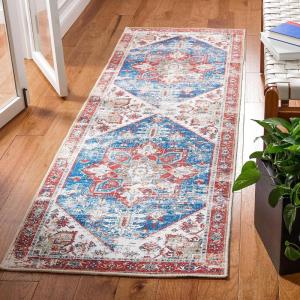 SAFAVIEH Washable Rug Tucson Collection – 6′ x 9′, Dark Sage & Ivory, Slip Resistant & Easy to Clean, Ideal for Living Room, Bedroom, Dining Space (TSN102F)(Blue/Red)