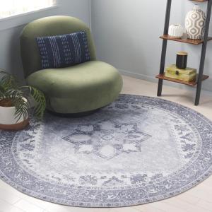 SAFAVIEH Washable Rug Tucson Collection – 6′ x 9′, Dark Sage & Ivory, Slip Resistant & Easy to Clean, Ideal for Living Room, Bedroom, Dining Space (TSN102F)(Light Grey)