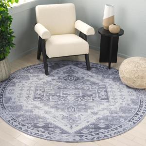 SAFAVIEH Washable Rug Tucson Collection – 8′ x 10′, Blue & Rust, Slip Resistant & Easy to Clean, Ideal for Living Room, Bedroom, Dining Space (TSN116M)(Grey/Light Grey)