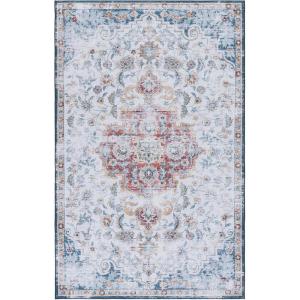 SAFAVIEH Washable Rug Tucson Collection – 8′ x 10′, Grey & Rust, Slip Resistant & Easy to Clean, Ideal for Living Room, Bedroom, Dining Space (TSN117F)(Grey/Rust)