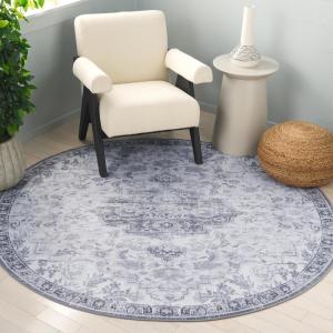 SAFAVIEH Washable Rug Tucson Collection – 8′ x 10′, Grey & Rust, Slip Resistant & Easy to Clean, Ideal for Living Room, Bedroom, Dining Space (TSN117F)(Light Grey/Grey)