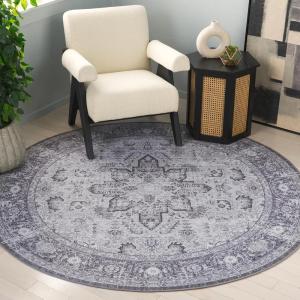 SAFAVIEH Washable Rug Tucson Collection – 8′ x 10′, Ivory & Red, Slip Resistant & Easy to Clean, Ideal for Living Room, Bedroom, Dining Space (TSN113A)(Dark Grey/Grey)