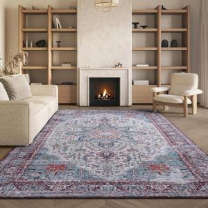 SAFAVIEH Washable Rug Tucson Collection – 8′ x 10′, Ivory & Red, Slip Resistant & Easy to Clean, Ideal for Living Room, Bedroom, Dining Space (TSN113A)(Ivory/Red)