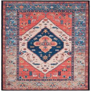 SAFAVIEH Washable Rug Tucson Collection – 8′ x 10′, Rust & Blue, Slip Resistant & Easy to Clean, Ideal for Living Room, Bedroom, Dining Space (TSN153P)(Rust/Blue)