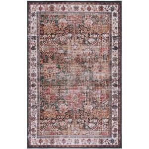 SAFAVIEH Washable Rug Tucson Collection – 8′ x 10′, Rust & Green, Slip Resistant & Easy to Clean, Ideal for Living Room, Bedroom, Dining Space (TSN114P)(Ivory/Green)