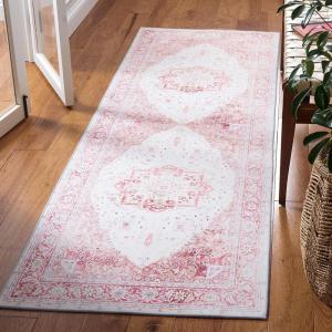 SAFAVIEH Washable Rug Tucson Collection – 9′ x 12′, Red & Beige, Slip Resistant & Easy to Clean, Ideal for Living Room, Bedroom, Dining Space (TSN107Q)(Beige/Rust)