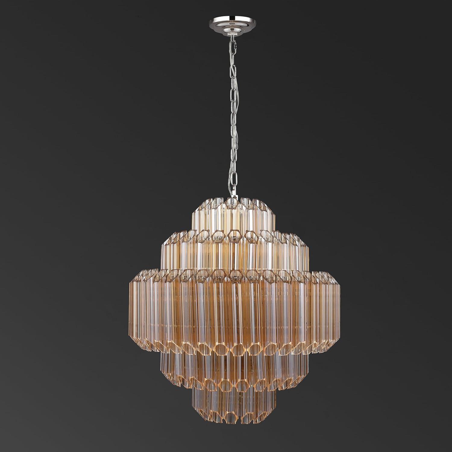 image:imageSAFAVIEH Couture Lighting Collection Adaline Art Deco NickelClear Glass Tiered Hanging Adjustable Chandelier Light Fixture LED Bulbs Included