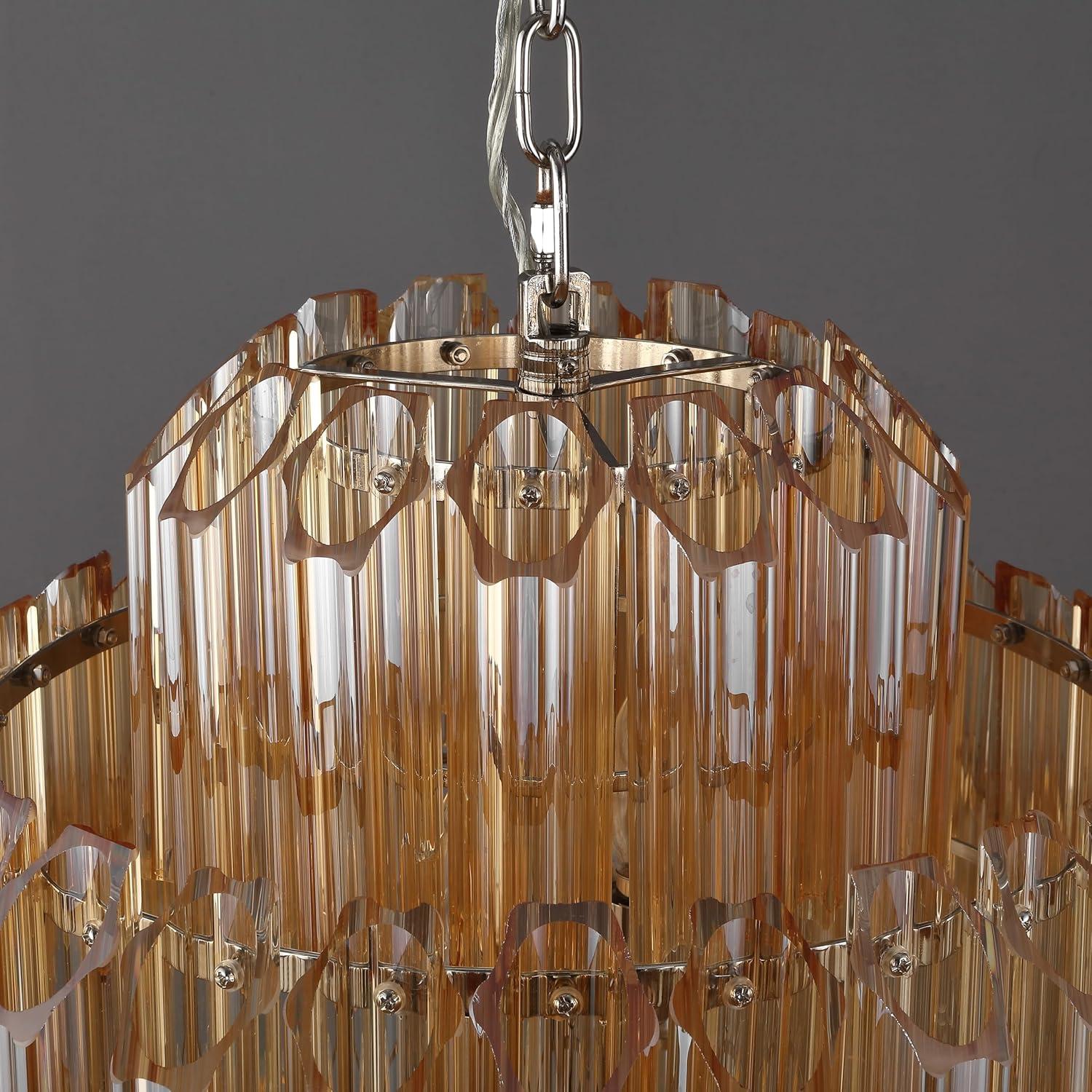 image:imageSAFAVIEH Couture Lighting Collection Adaline Art Deco NickelClear Glass Tiered Hanging Adjustable Chandelier Light Fixture LED Bulbs Included