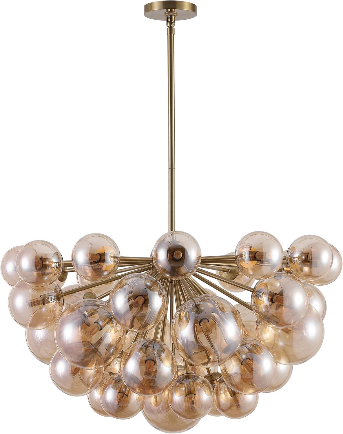 image:imageSAFAVIEH Couture Lighting Collection Raphaela Retro GoldWhite Glass Globe Adjustable Chandelier LED Bulbs Included