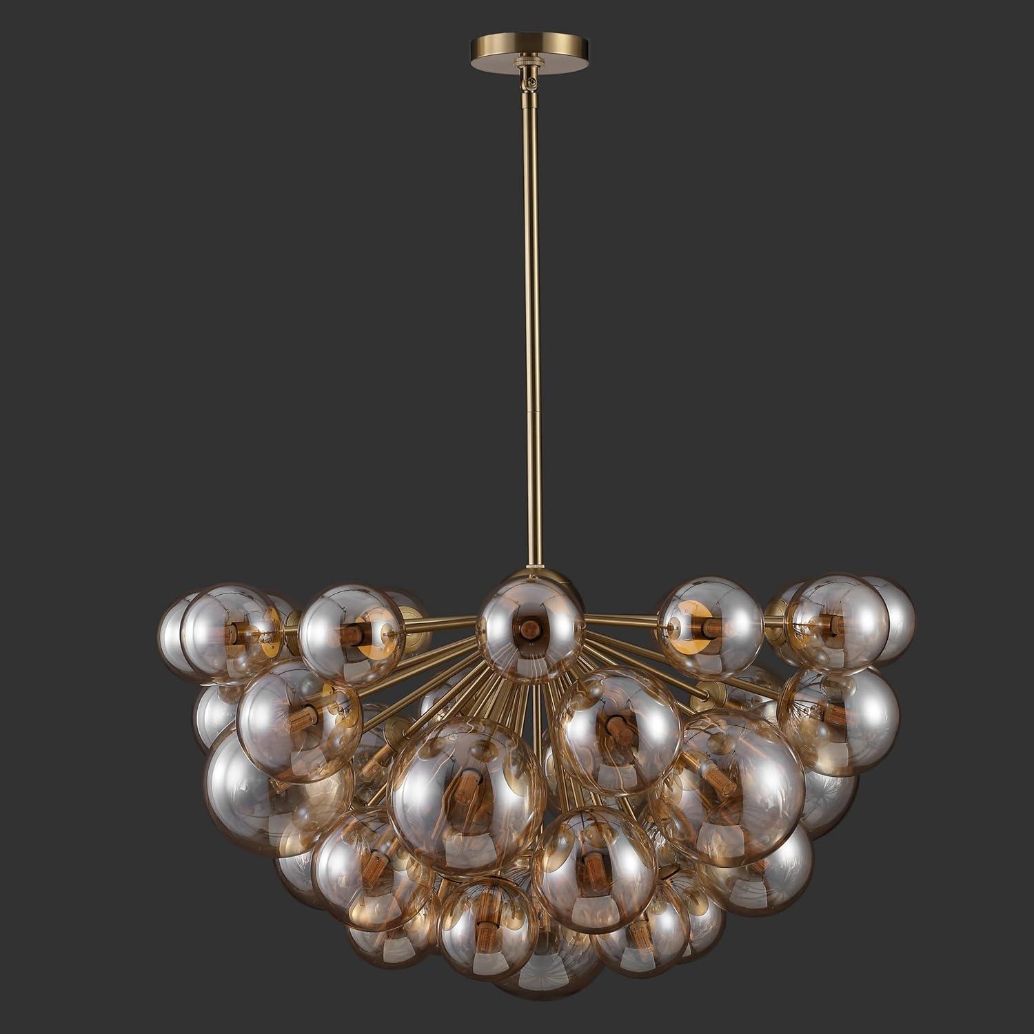 image:imageSAFAVIEH Couture Lighting Collection Raphaela Retro GoldWhite Glass Globe Adjustable Chandelier LED Bulbs Included