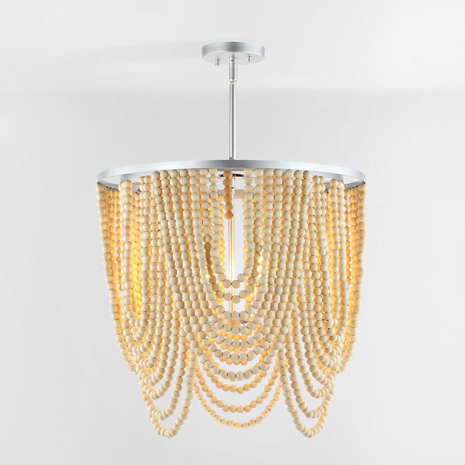 image:imageSAFAVIEH Lighting Collection Bressi Boho Coastal SilverNatural 4Light 21inch Chandelier