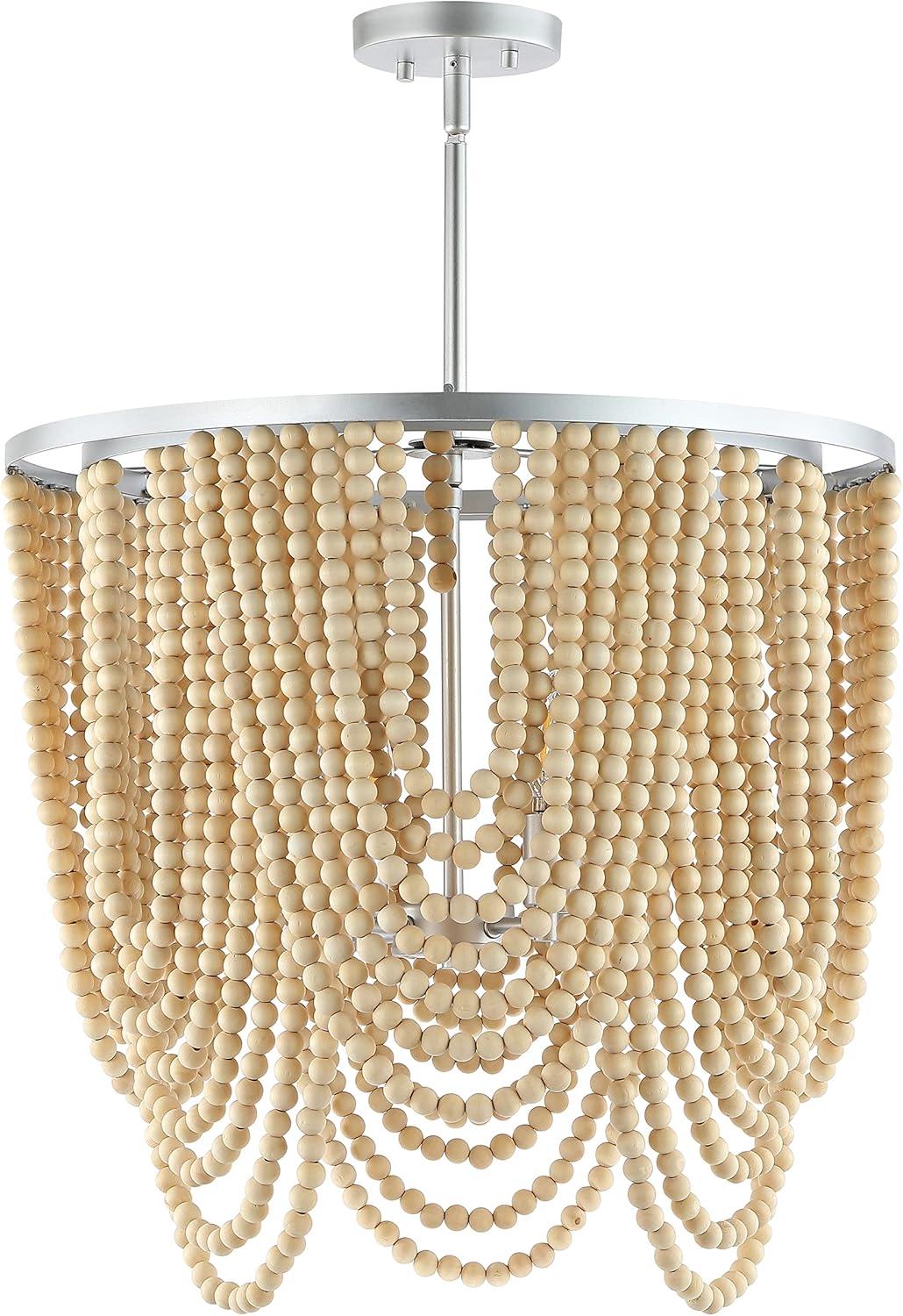 image:imageSAFAVIEH Lighting Collection Bressi Boho Coastal SilverNatural 4Light 21inch Chandelier