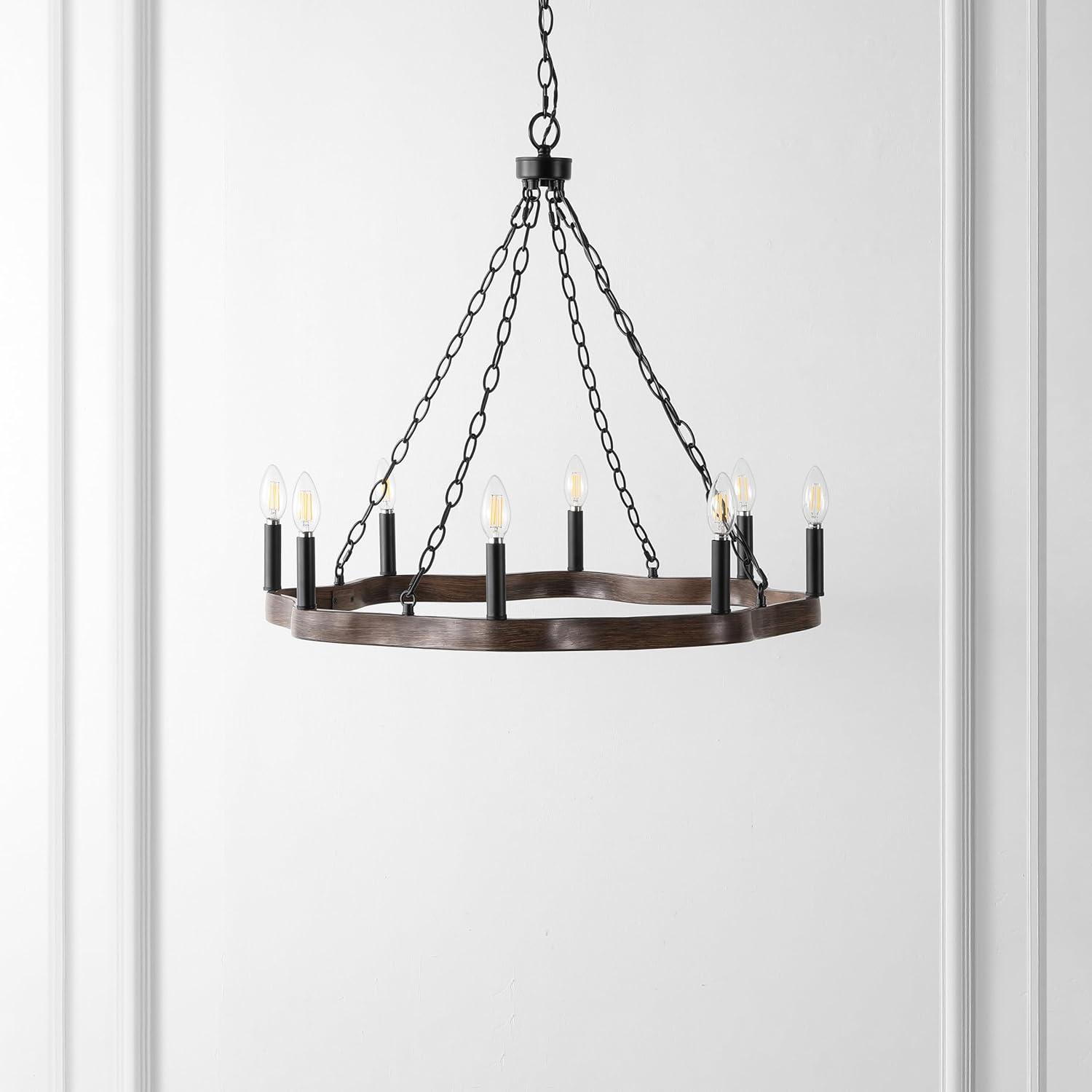 image:imageSAFAVIEH Lighting Collection Brookville BlackBrown 8Light Round Wagon Wheel Hanging Adjustable Chandelier Light Fixture LED Bulbs Included