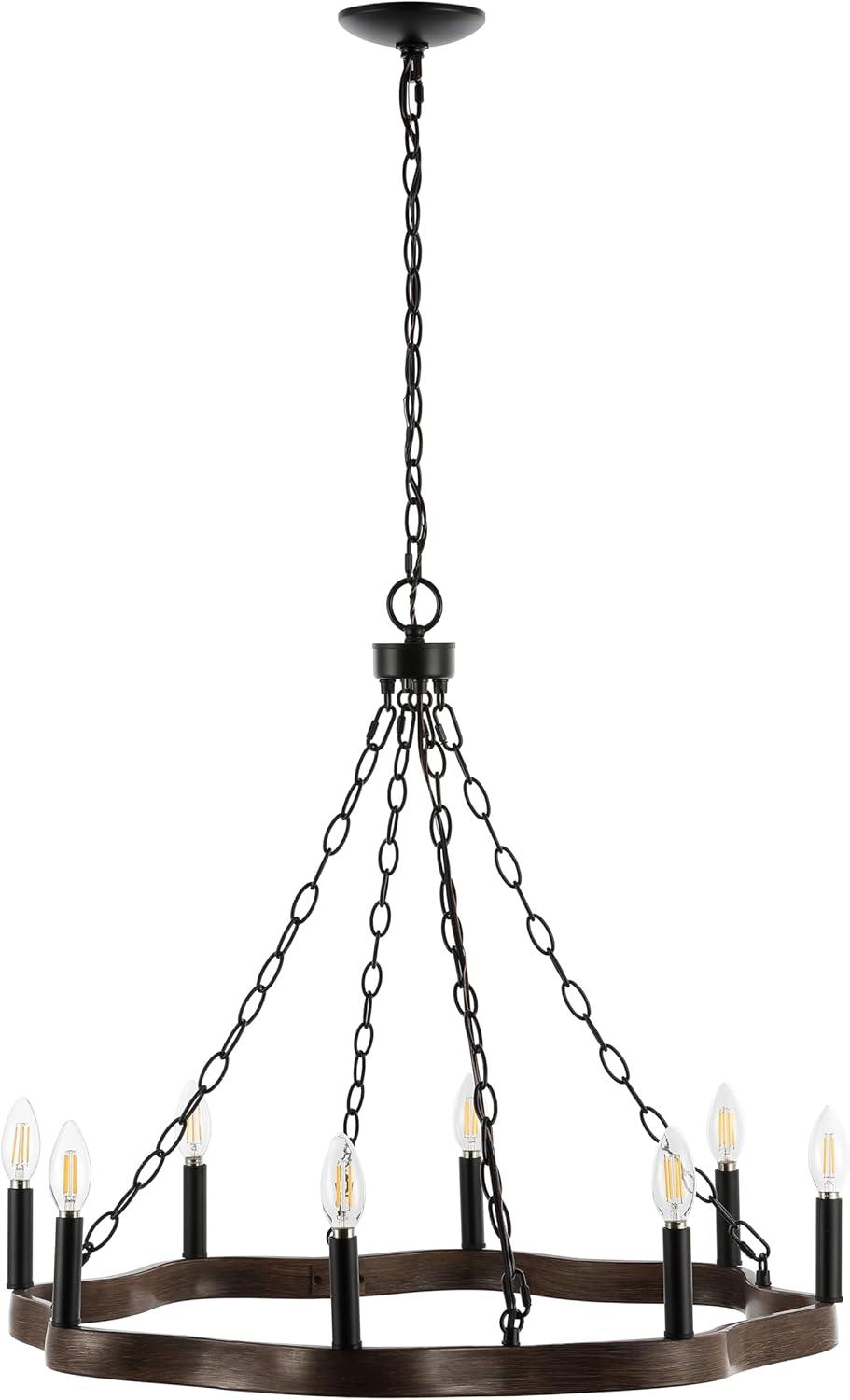 image:imageSAFAVIEH Lighting Collection Brookville BlackBrown 8Light Round Wagon Wheel Hanging Adjustable Chandelier Light Fixture LED Bulbs Included