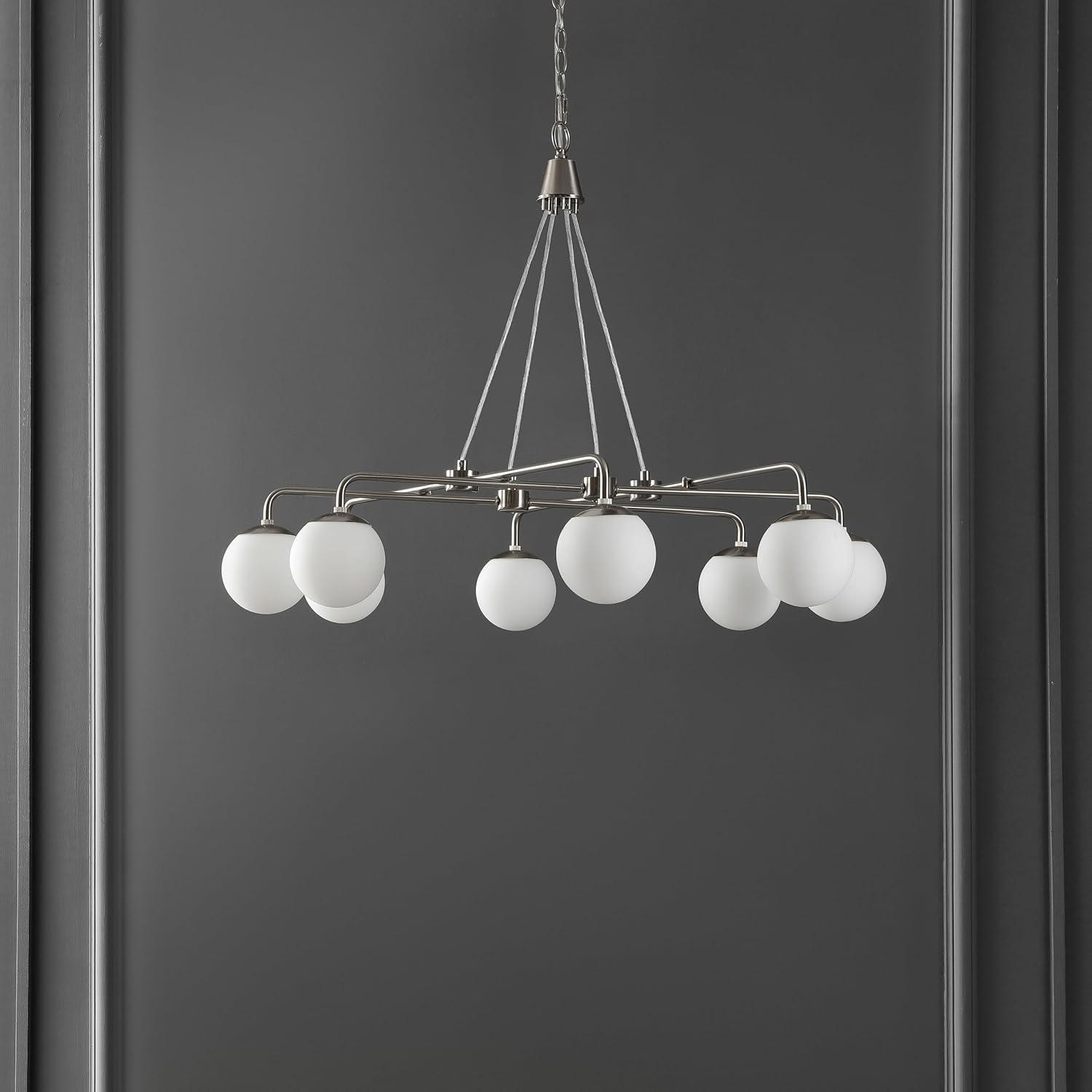 image:imageSAFAVIEH Lighting Collection Denneau Brushed NickelWhite 8Light Hanging Adjustable Chandelier Light Fixture LED Bulbs Included
