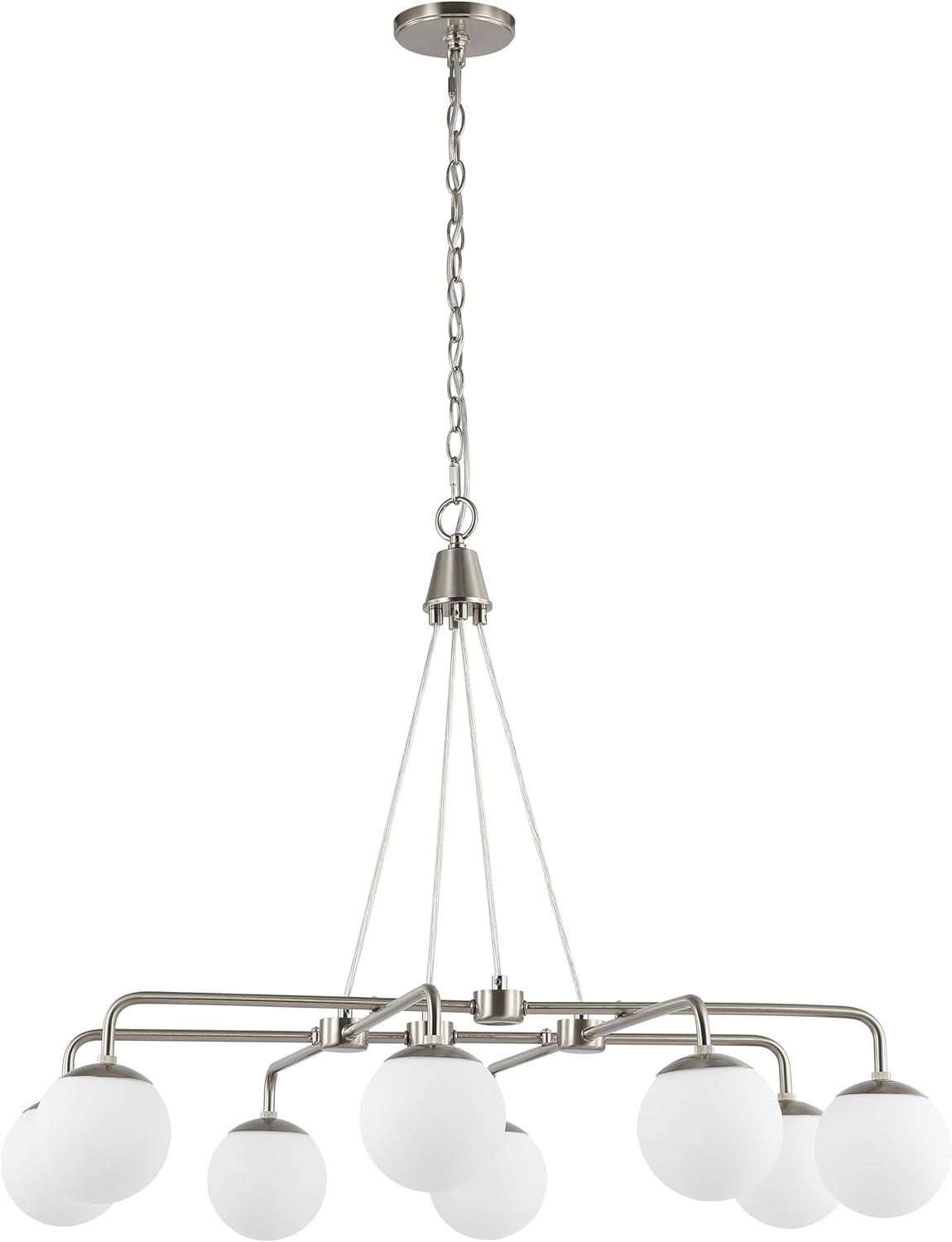 image:imageSAFAVIEH Lighting Collection Denneau Brushed NickelWhite 8Light Hanging Adjustable Chandelier Light Fixture LED Bulbs Included
