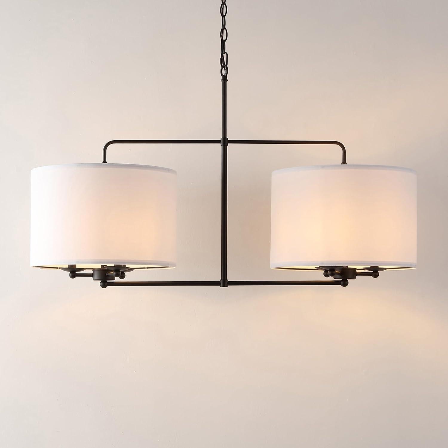image:imageSAFAVIEH Lighting Collection Devney BlackWhite 6Light Hanging Adjustable Chandelier Light Fixture LED Bulbs Included