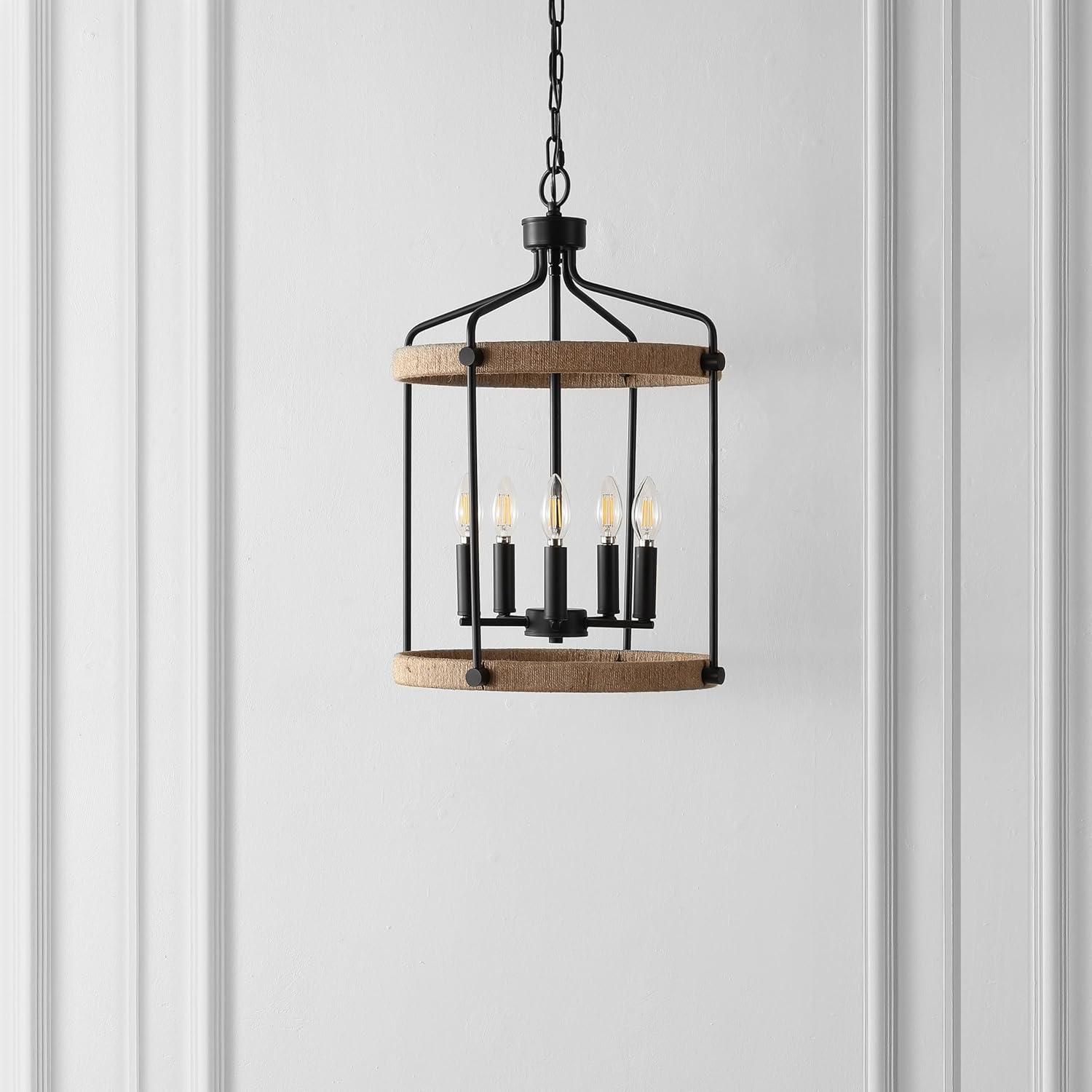 image:imageSAFAVIEH Lighting Collection Dwyer BlackBrown 5Light Adjustable Pendant Chandelier Hanging Light Fixture Ideal for Dining Room Kitchen Island Entryway LED Bulbs Included