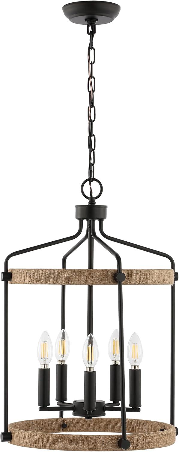 image:imageSAFAVIEH Lighting Collection Dwyer BlackBrown 5Light Adjustable Pendant Chandelier Hanging Light Fixture Ideal for Dining Room Kitchen Island Entryway LED Bulbs Included