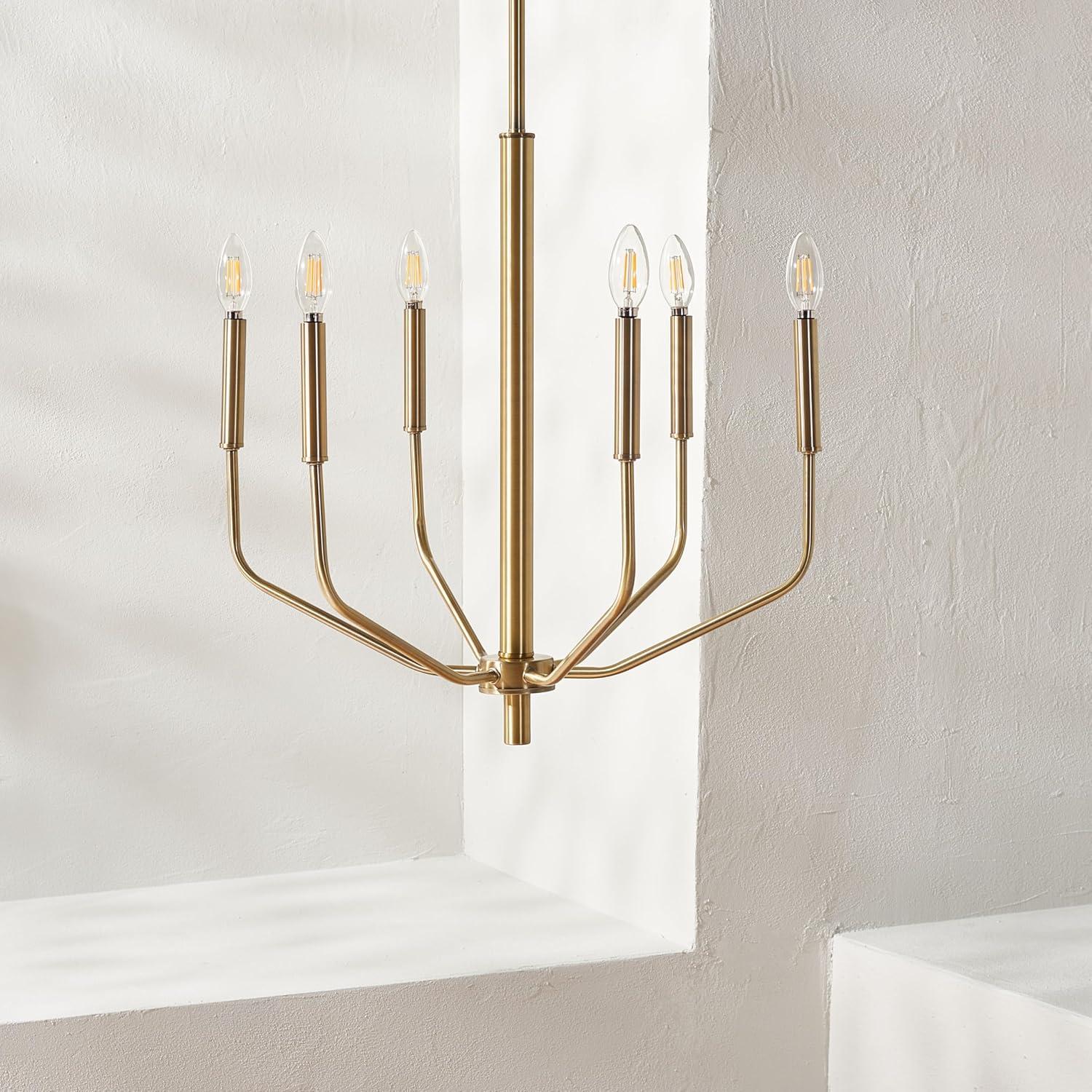 image:imageSAFAVIEH Lighting Collection Eirene Antique Brass 6Light Candelabra Hanging Chandelier Light Fixture LED Bulbs Included